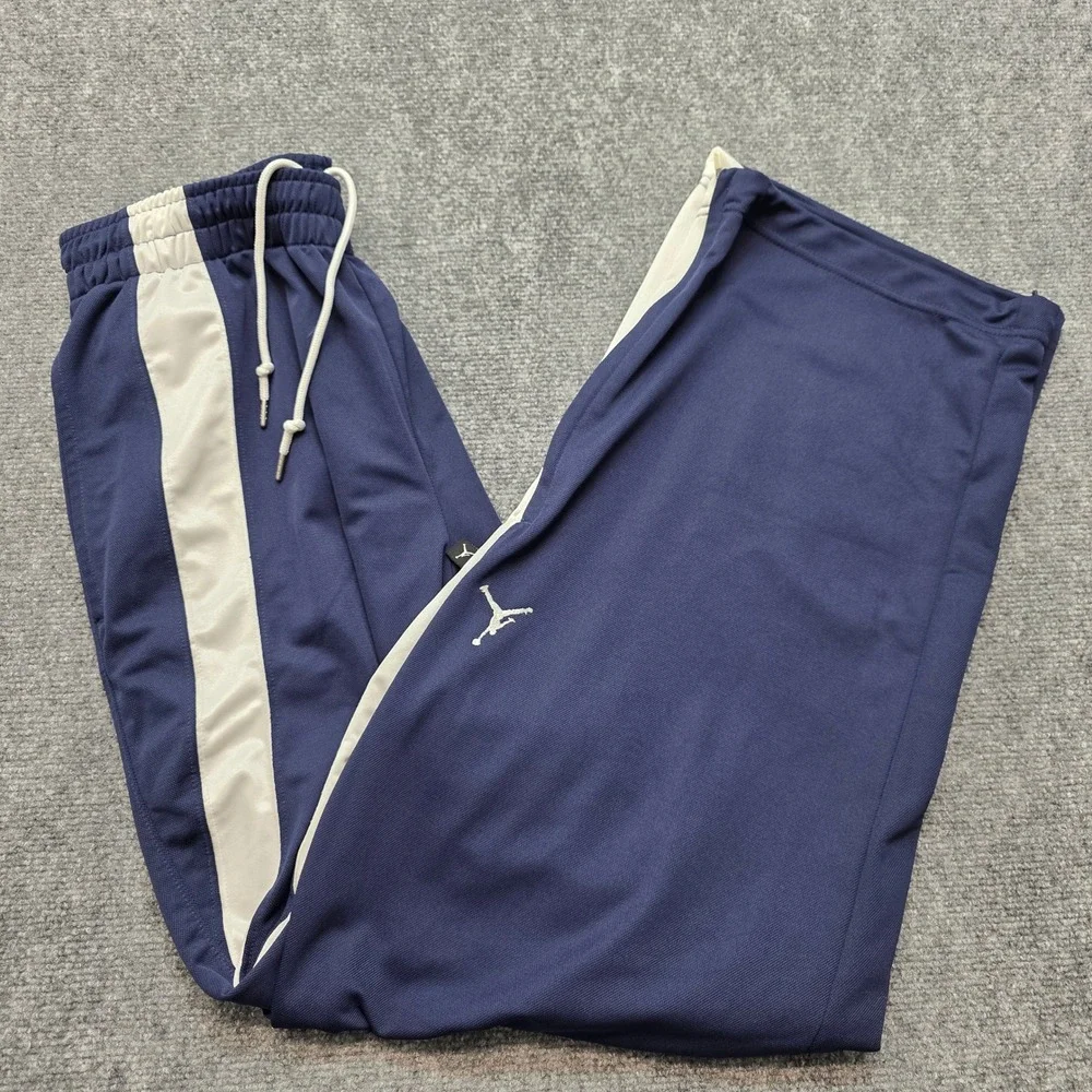 Jordan Mens Navy Blue White Stripe Track Pants Jumpman Logo Size M Ankle Zip Leg